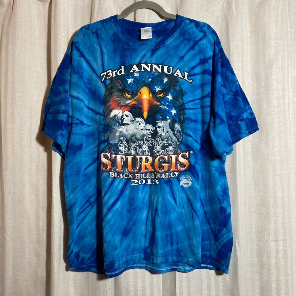 Gildan Sturgis Black Hills Rally 2013 Tie Dye T-Shirt Mens 2XL Eagle Mt Rushmore